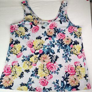 Torrid Tank Top Women Plus Floral Aloha Hawaiian Summer Crinkle White Pink Sz 5X